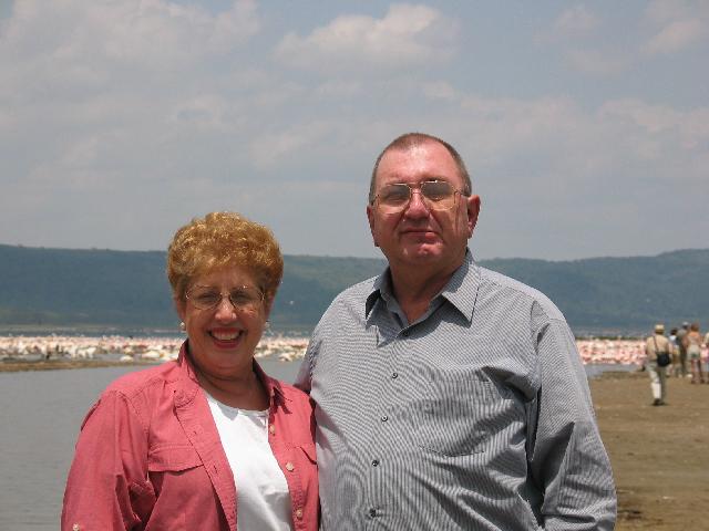 Bill and Pat at the shore of Lake Nakuru